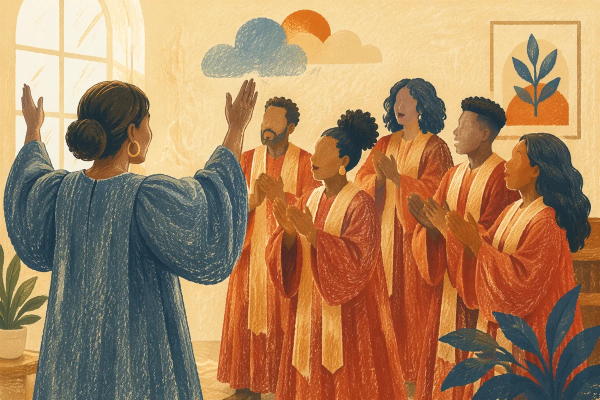 Joyful Church Choir Rehearsal in Red Robes