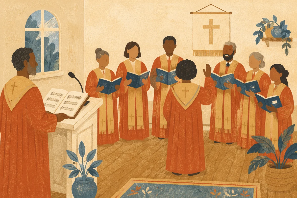 Church Choir Rehearsal in Red Orange Robes