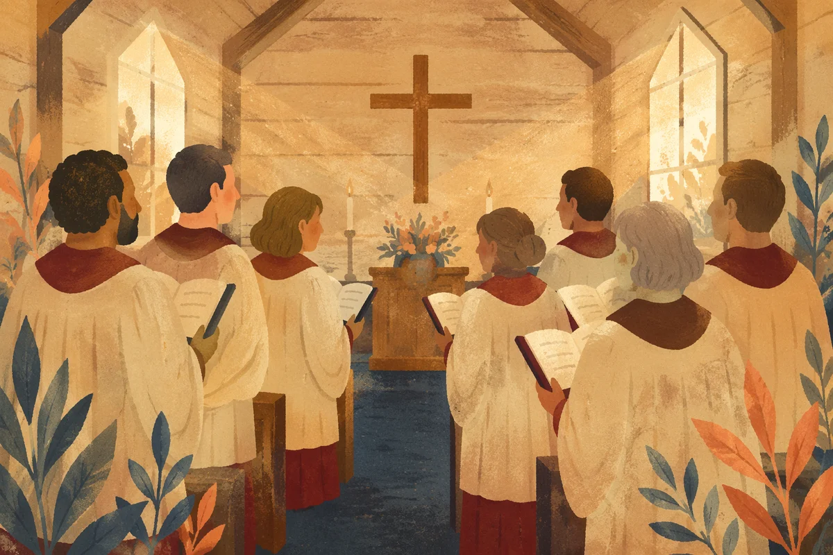 Reverent Church Choir in Burgundy Robes