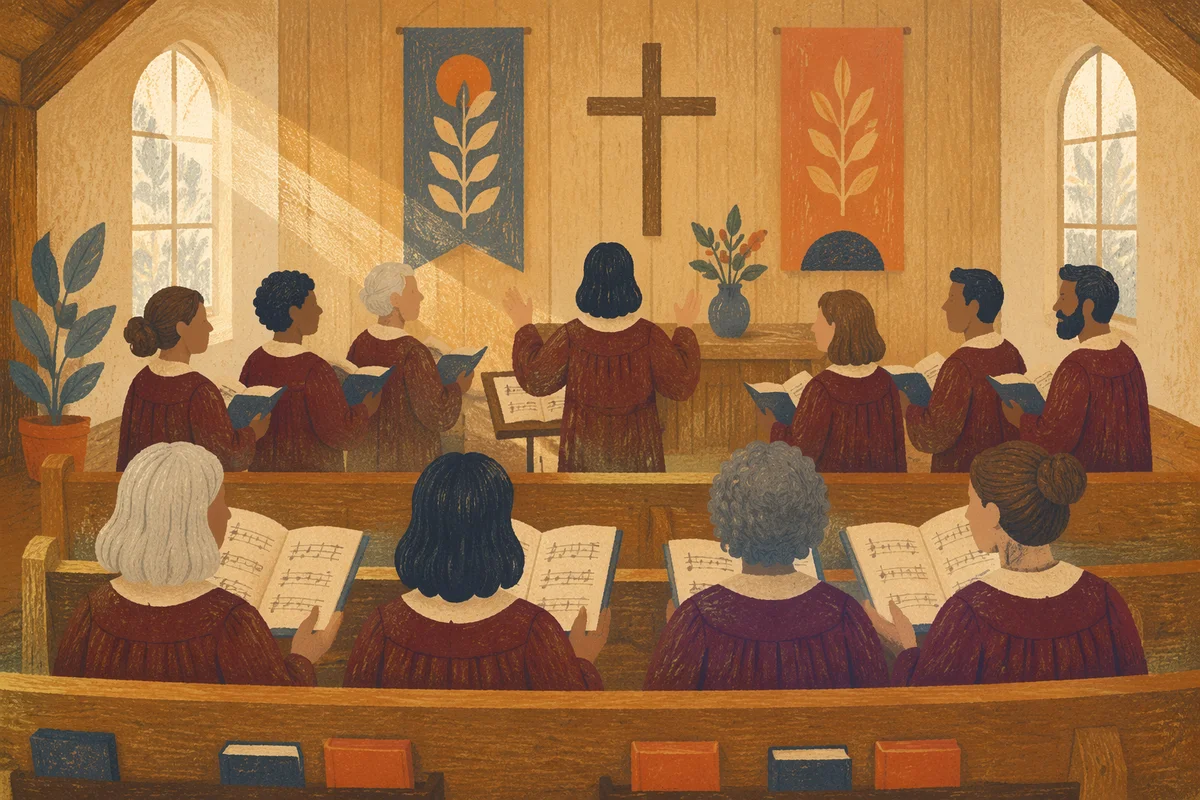 Reverent Church Choir Rehearsal in Robes