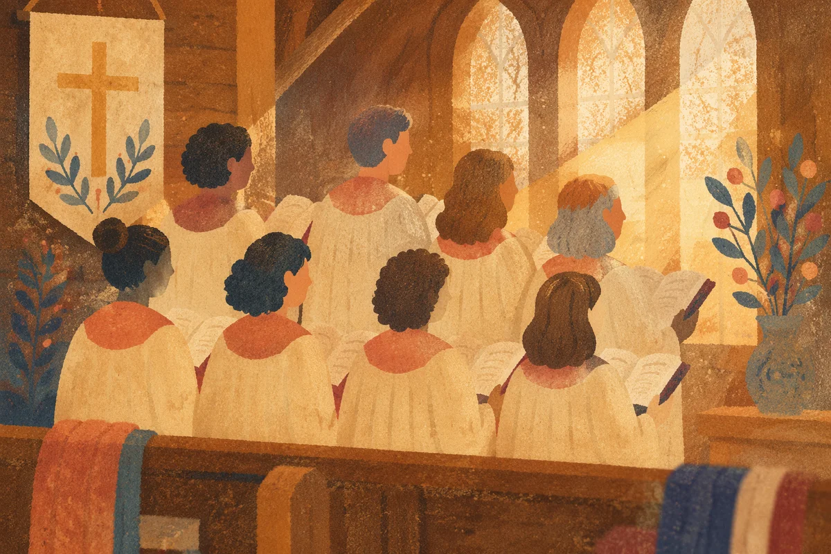 Church Choir Singing in Warm Wooden Sanctuary