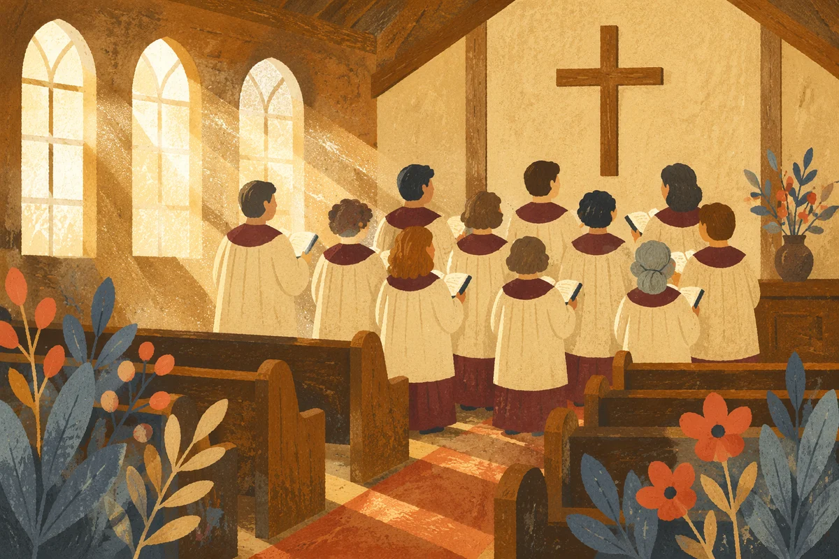 Church Choir in Burgundy Robes