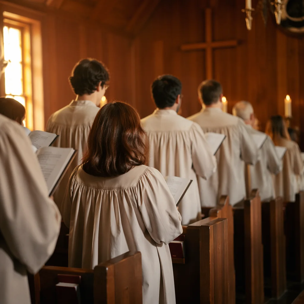 Choir Rehearsal in Warm Wooden Chapel