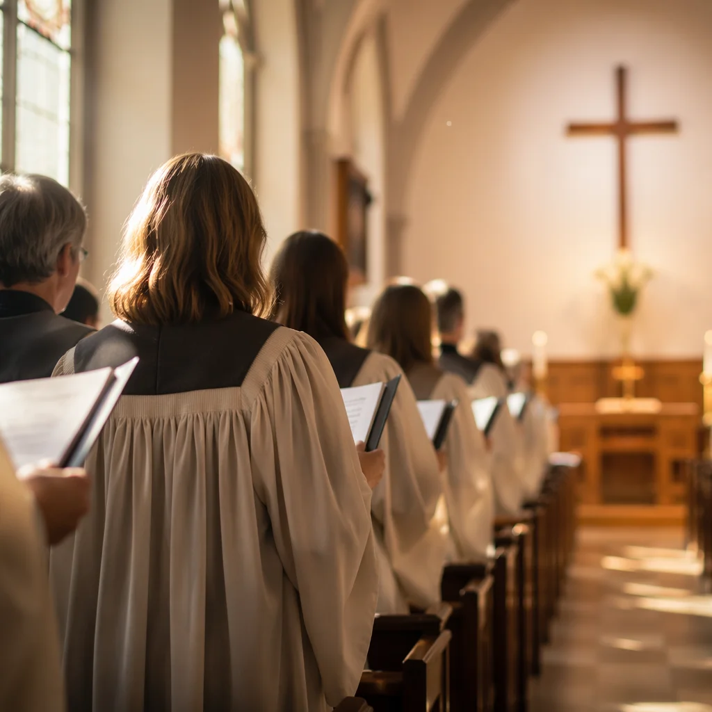 Church Choir Singing in Reverent Robes