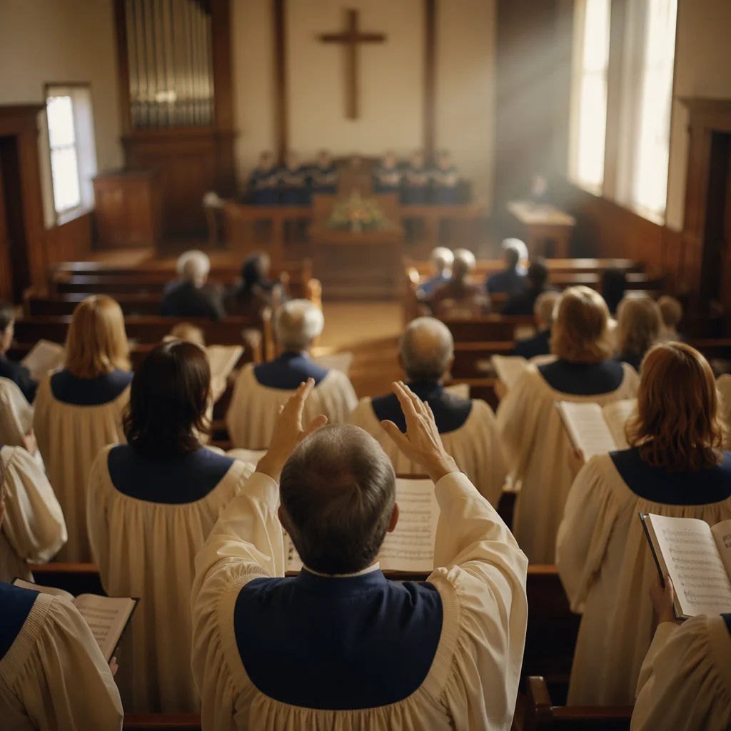 Church Choir Singing in Cream and Navy Robes
