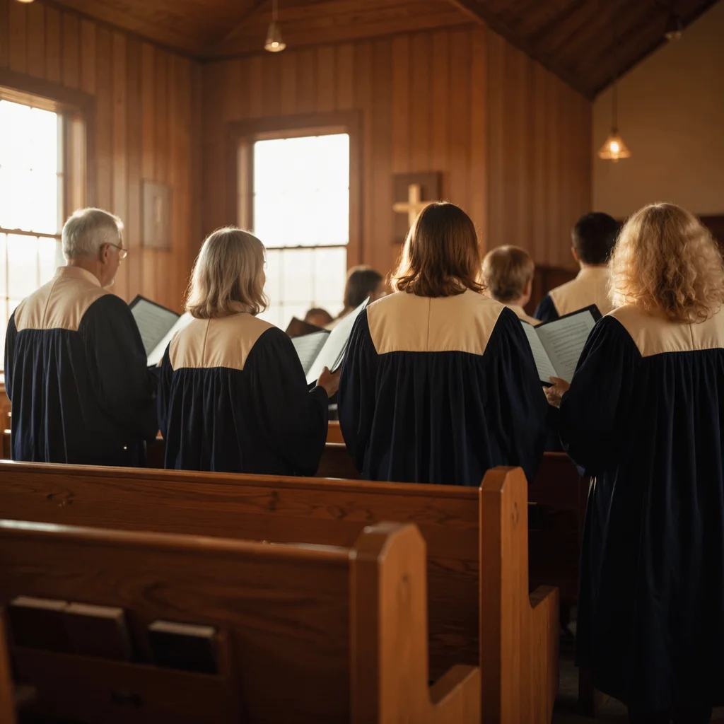 Choir Rehearsal in Wooden Church Sanctuary