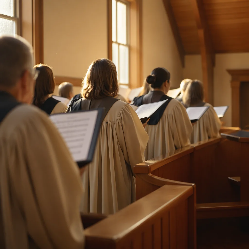 Choir Singing Hymns in Wooden Church