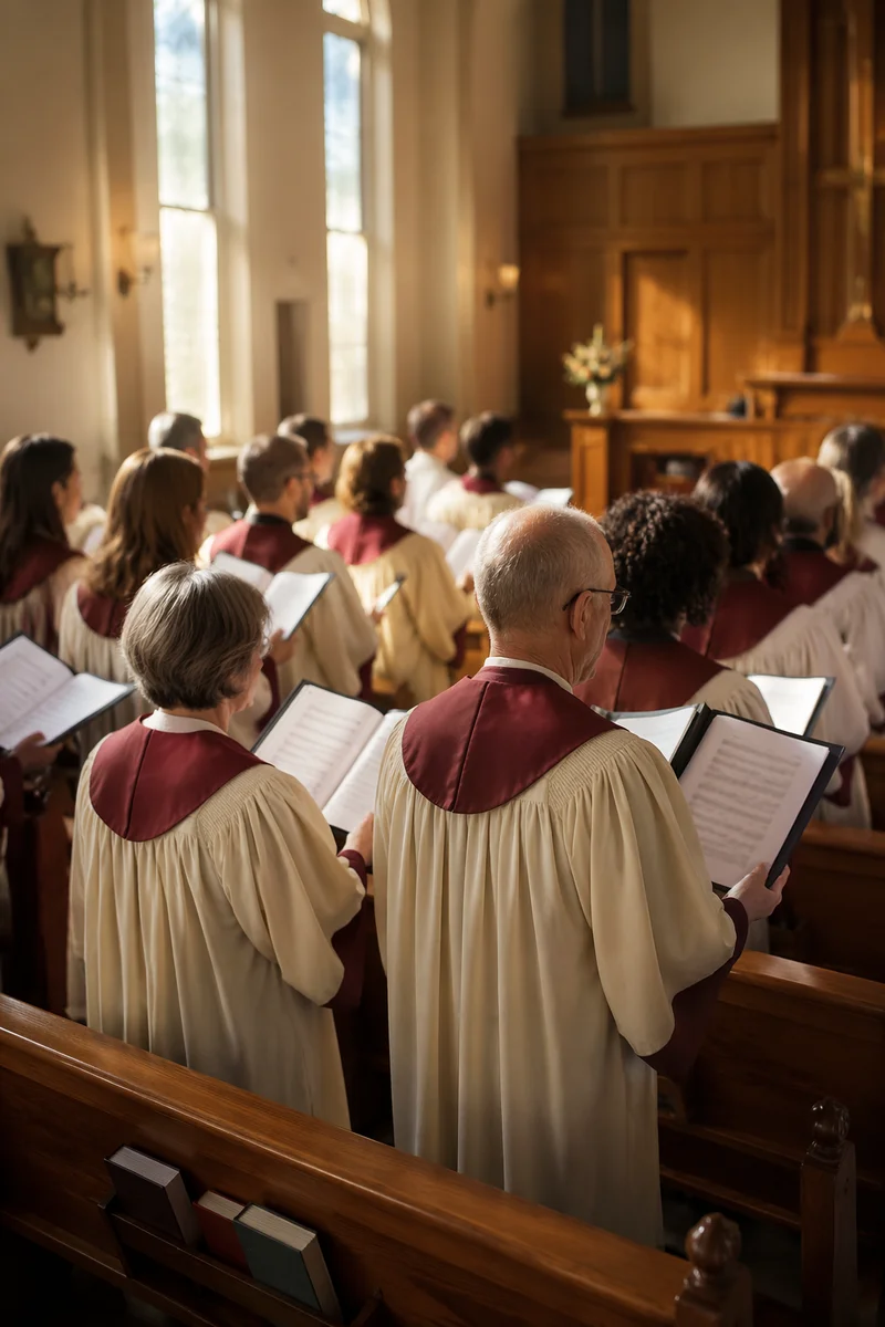 Community Choir Singing in Church Robes