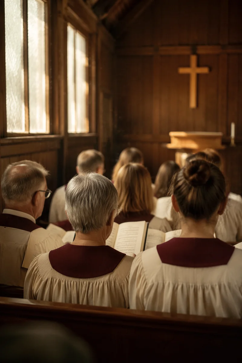 Reverent Church Choir in Burgundy Robes