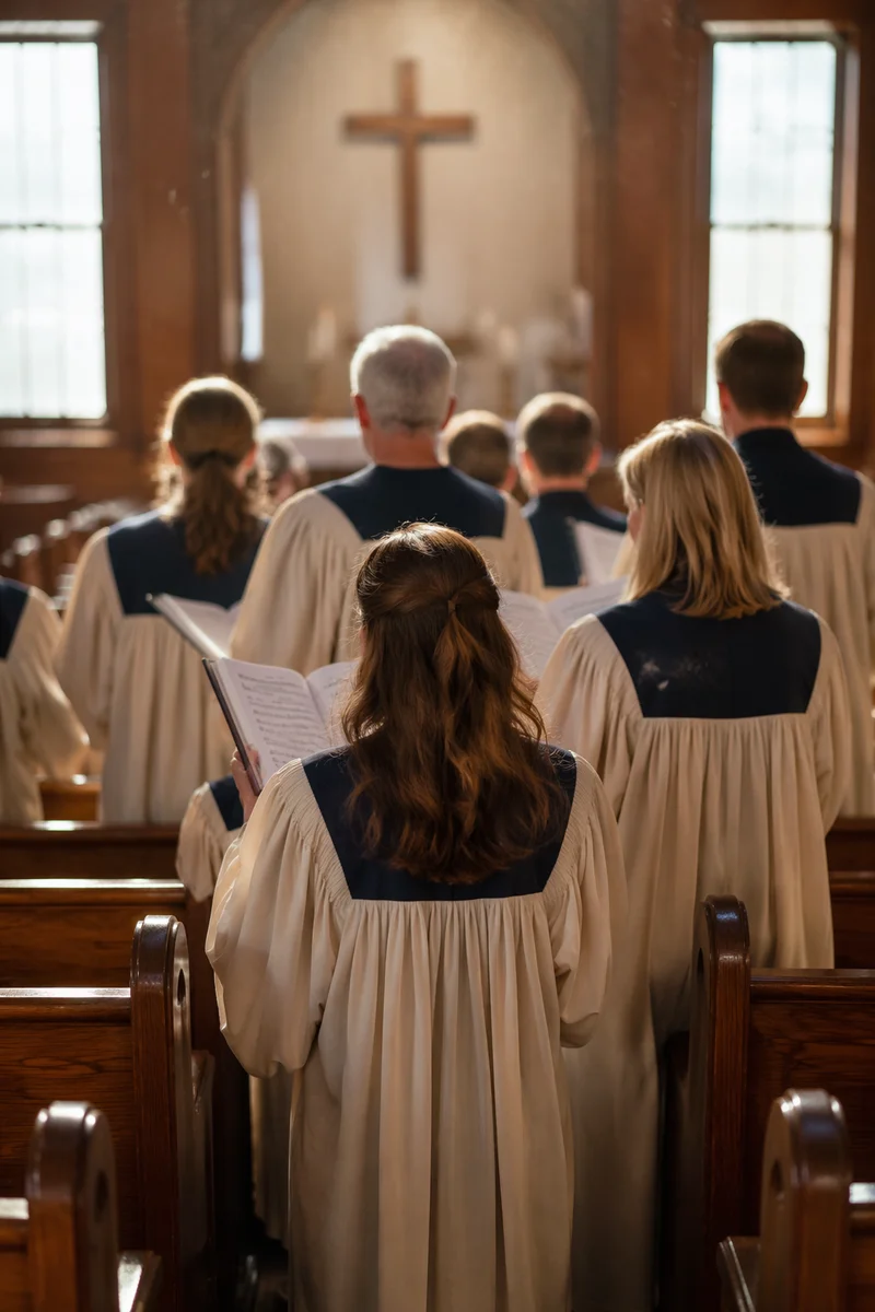 Choir Singing in Wooden Church Robes