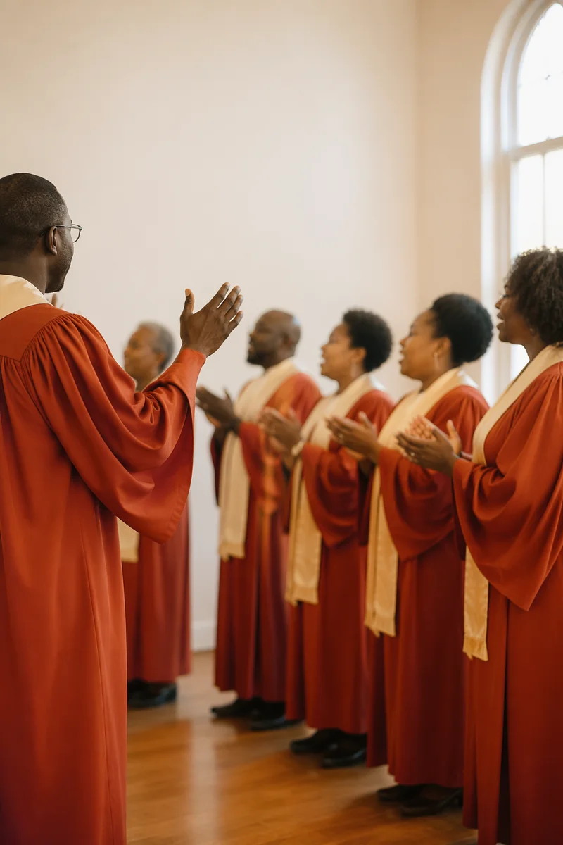 Community Church Choir Rehearsal in Warm Robes