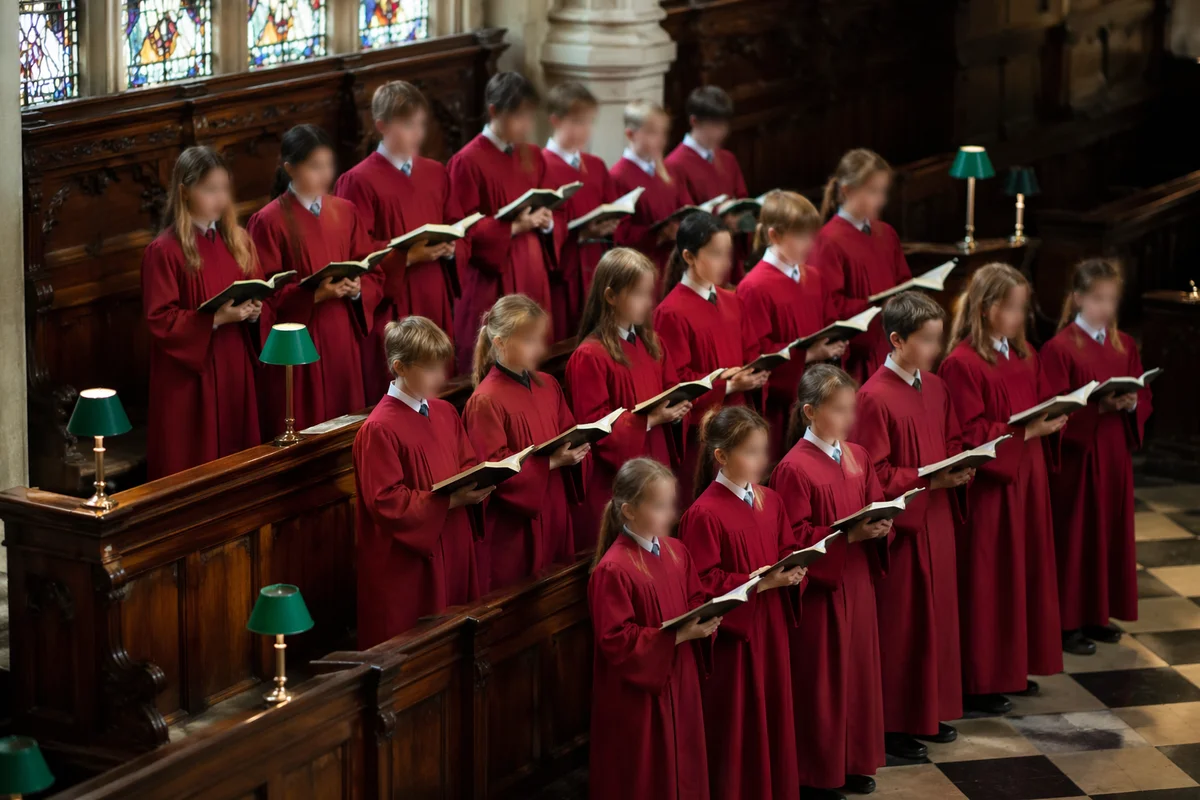 Youth Choir Singing in Red Church Robes
