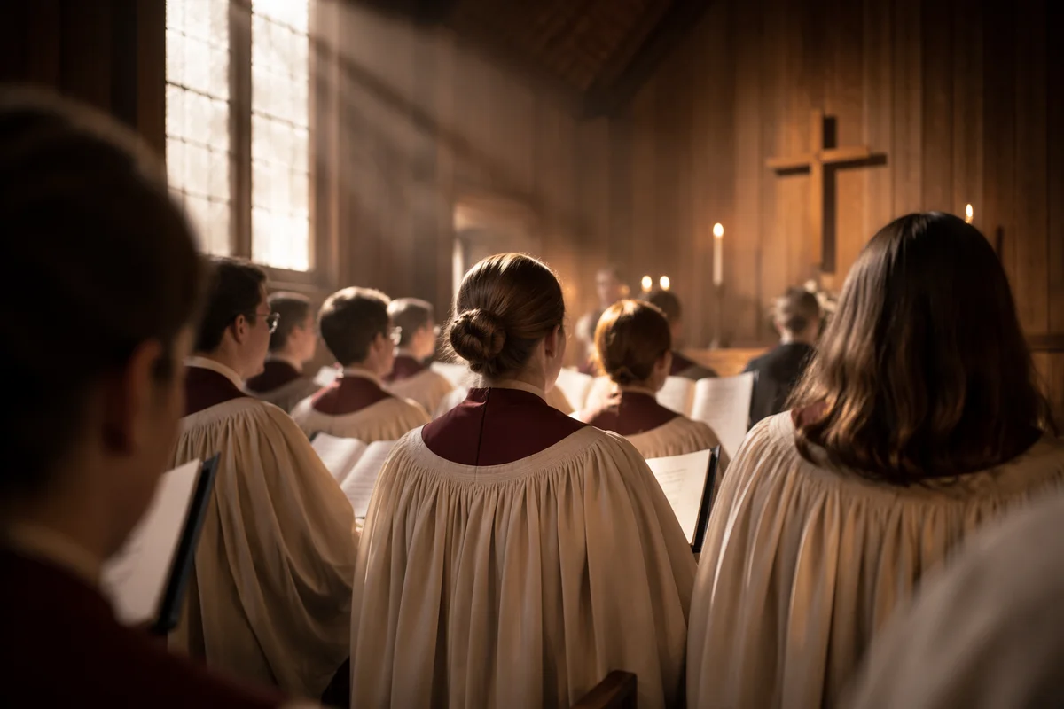 Reverent Church Choir in Robes