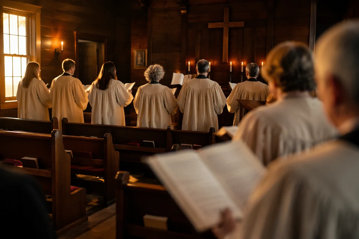 Evening Choir Rehearsal in Wooden Chapel