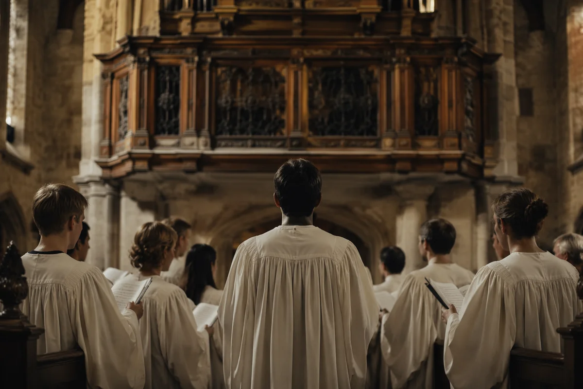 Church Choir Singing in Cream Robes