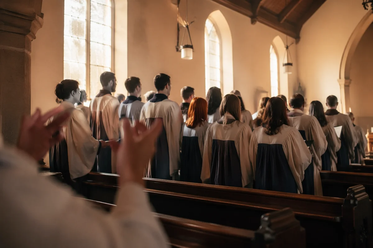 Church Choir in Sunlit Sanctuary Robes