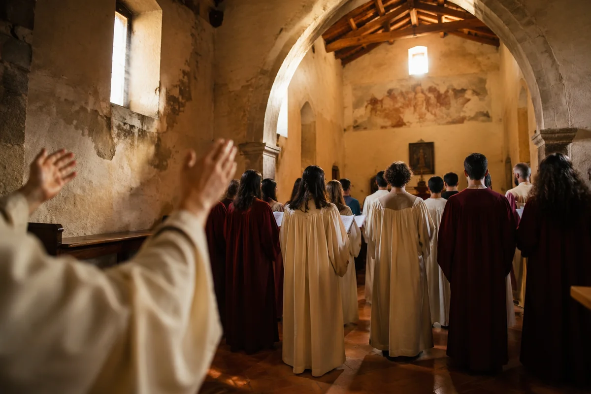 Church Choir Singing in Weathered Chapel