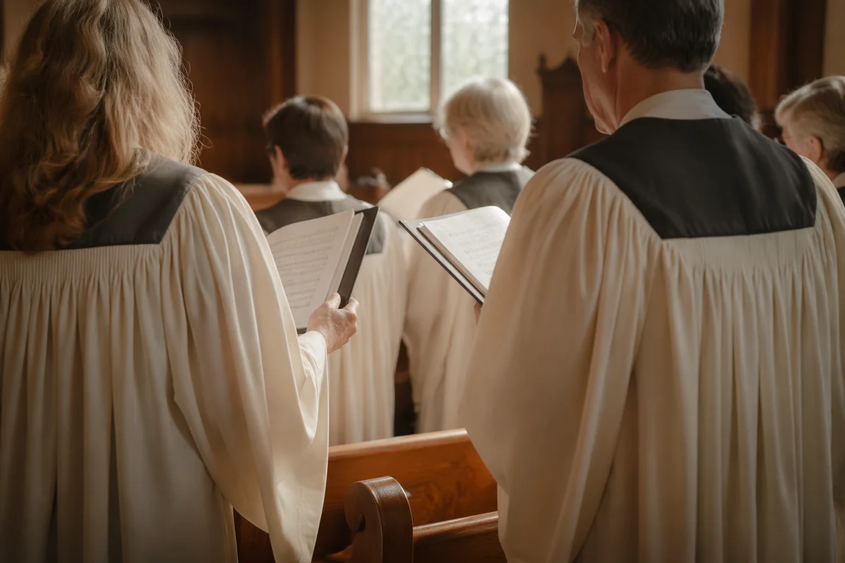 Choir Singing Hymns in Wooden Church