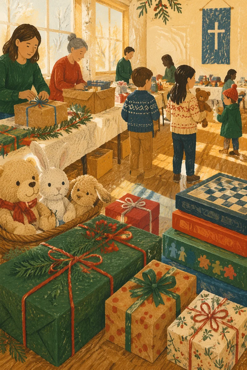 Christmas Toy Drive Gifts in Church Hall