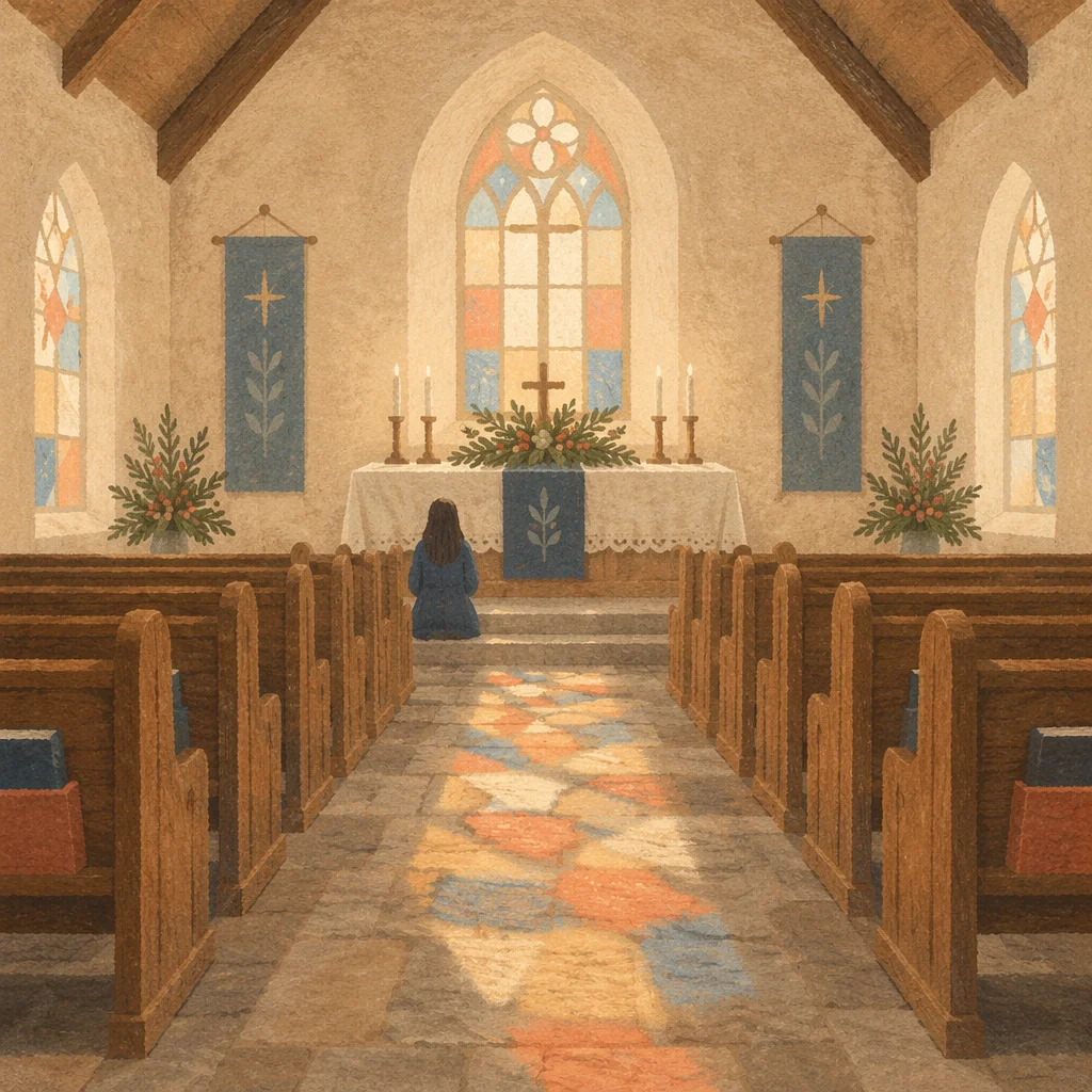 Peaceful Countryside Church Aisle to Altar