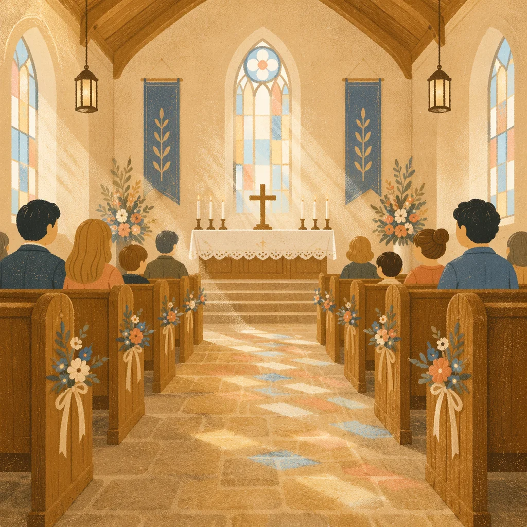 Peaceful Church Aisle Toward Altar