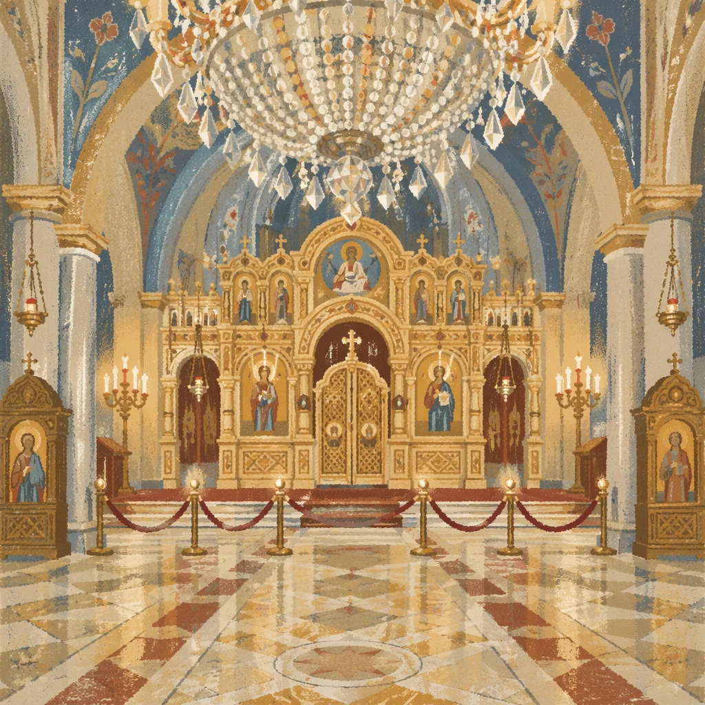 Historic Church Aisle Toward Gilded Altar