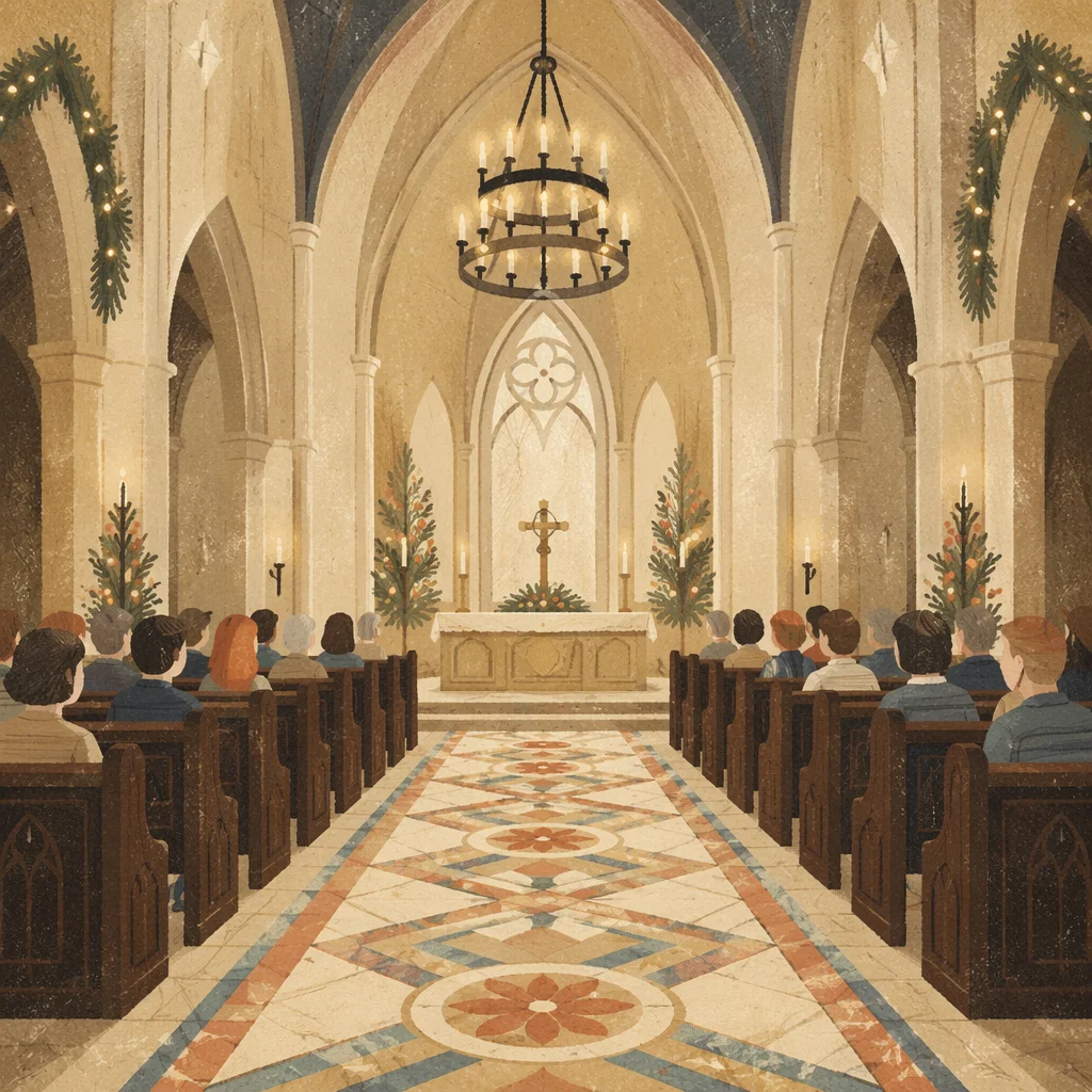 Gothic Church Aisle Toward Simple Altar
