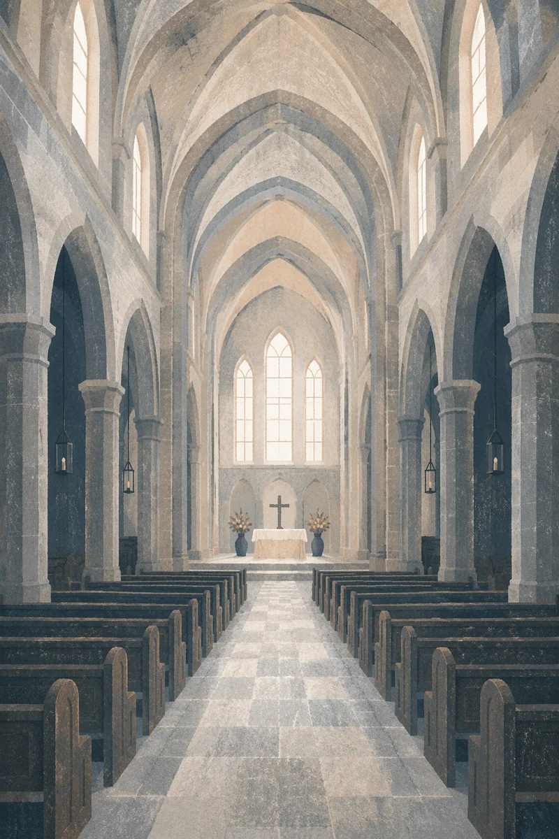 Black and White Church Aisle to Altar