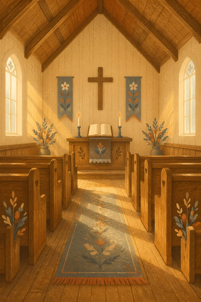Quiet Church Aisle Toward Wooden Altar