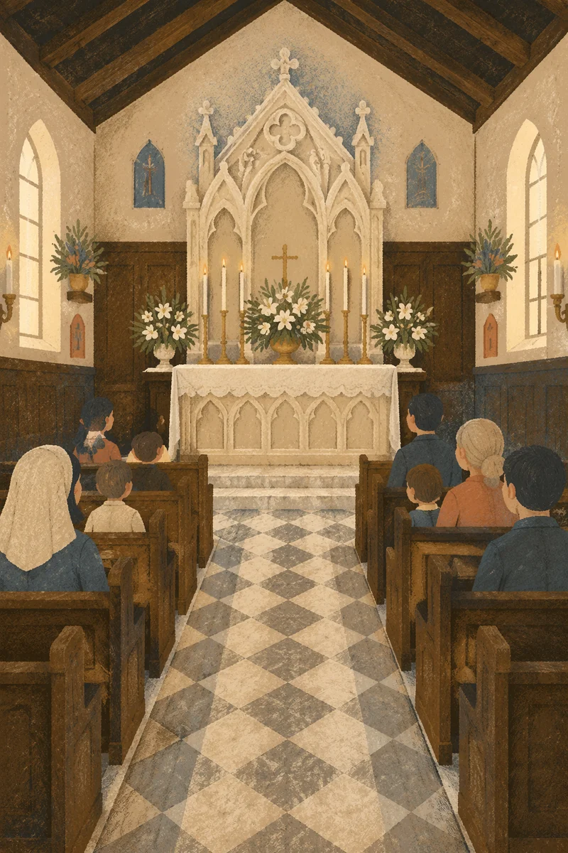 Historic Chapel Aisle Toward Peaceful Altar