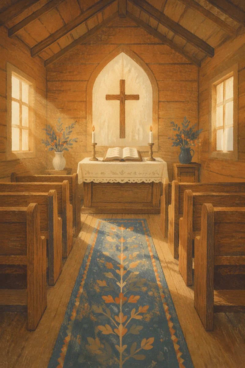 Quiet Chapel Aisle Toward Altar