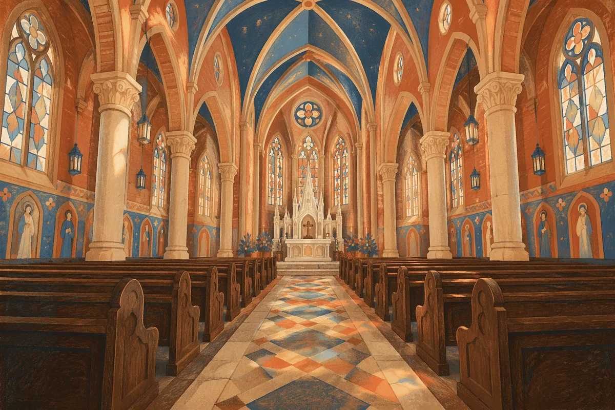 Historic Church Aisle Leading to Ornate Altar
