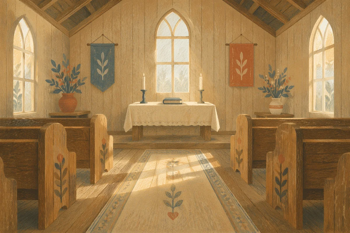 Quiet Chapel Aisle Toward Modest Altar