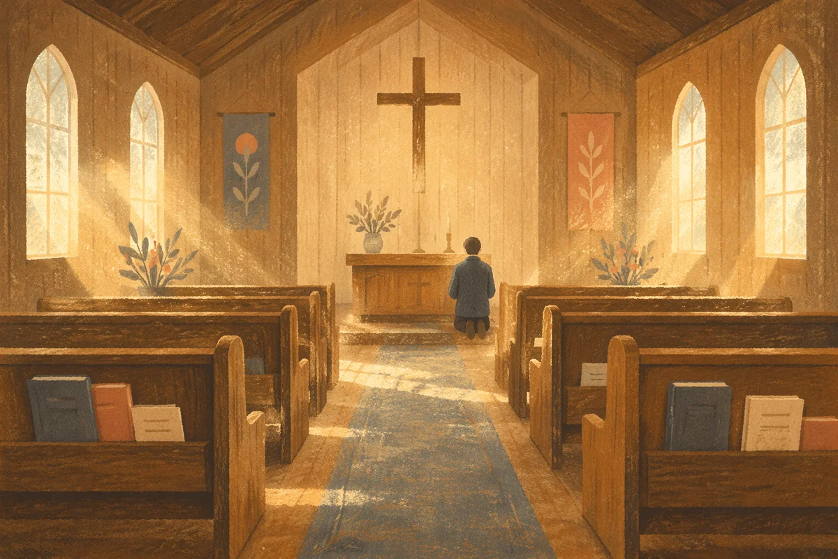 Morning Chapel Aisle Toward Wooden Altar