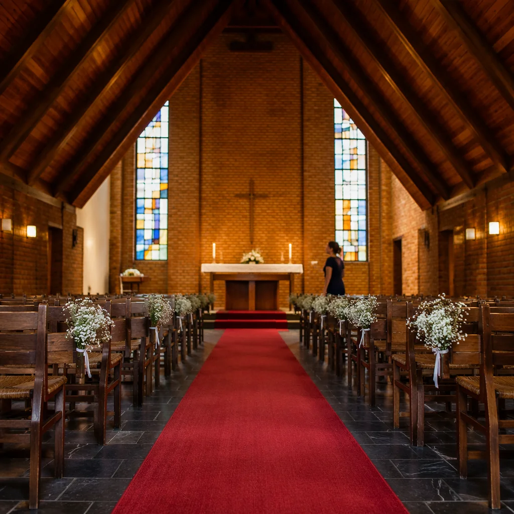 Red Chapel Aisle Leading to Altar