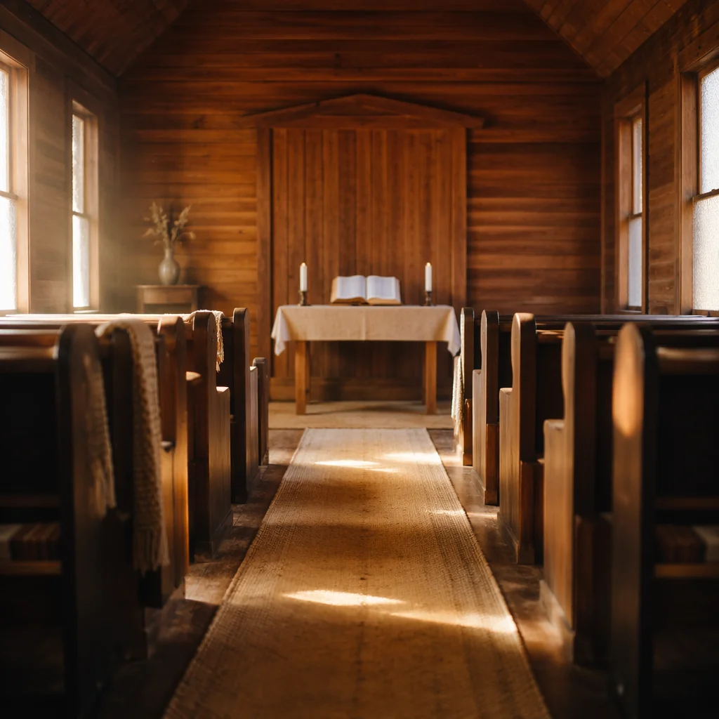 Peaceful Chapel Aisle Toward Simple Altar