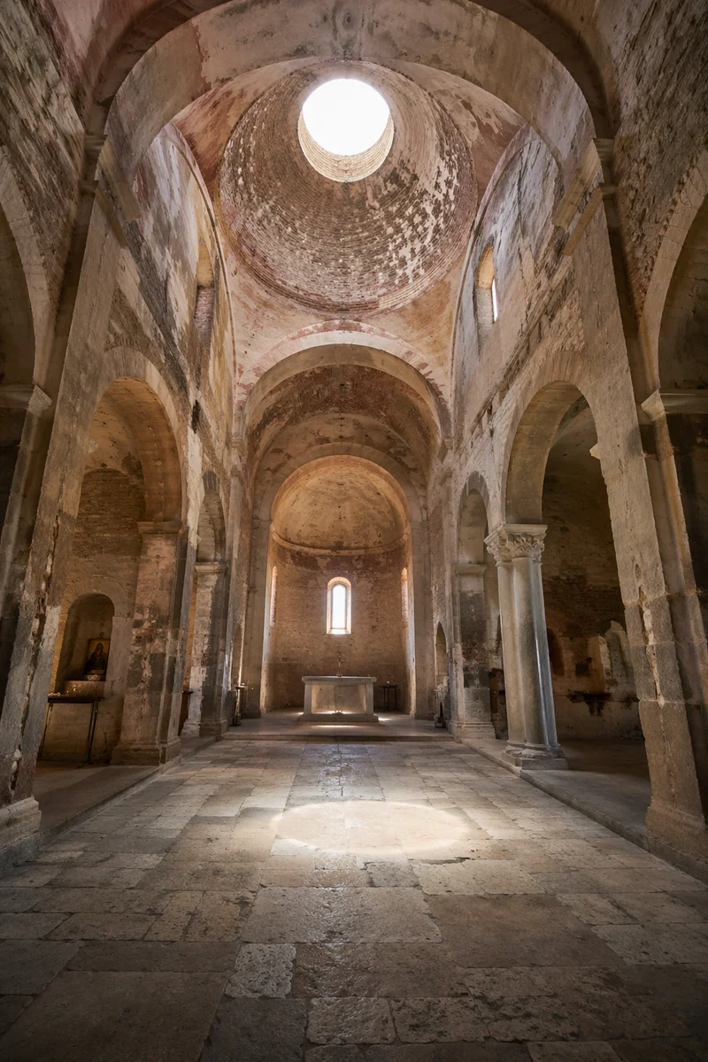 Ancient Church Aisle Leading to Altar