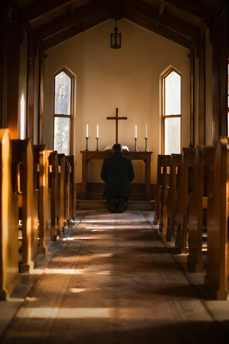 Morning Chapel Aisle Toward Wooden Altar