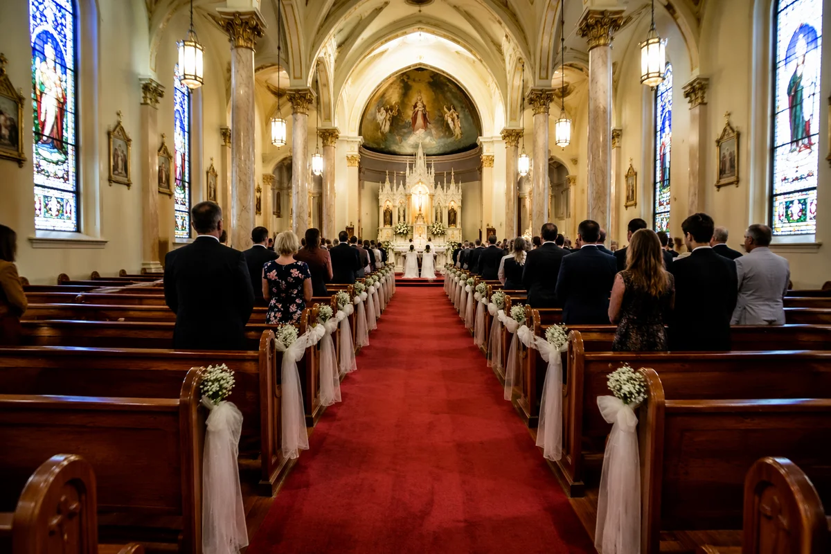 Red Carpet Church Aisle to Ornate Altar