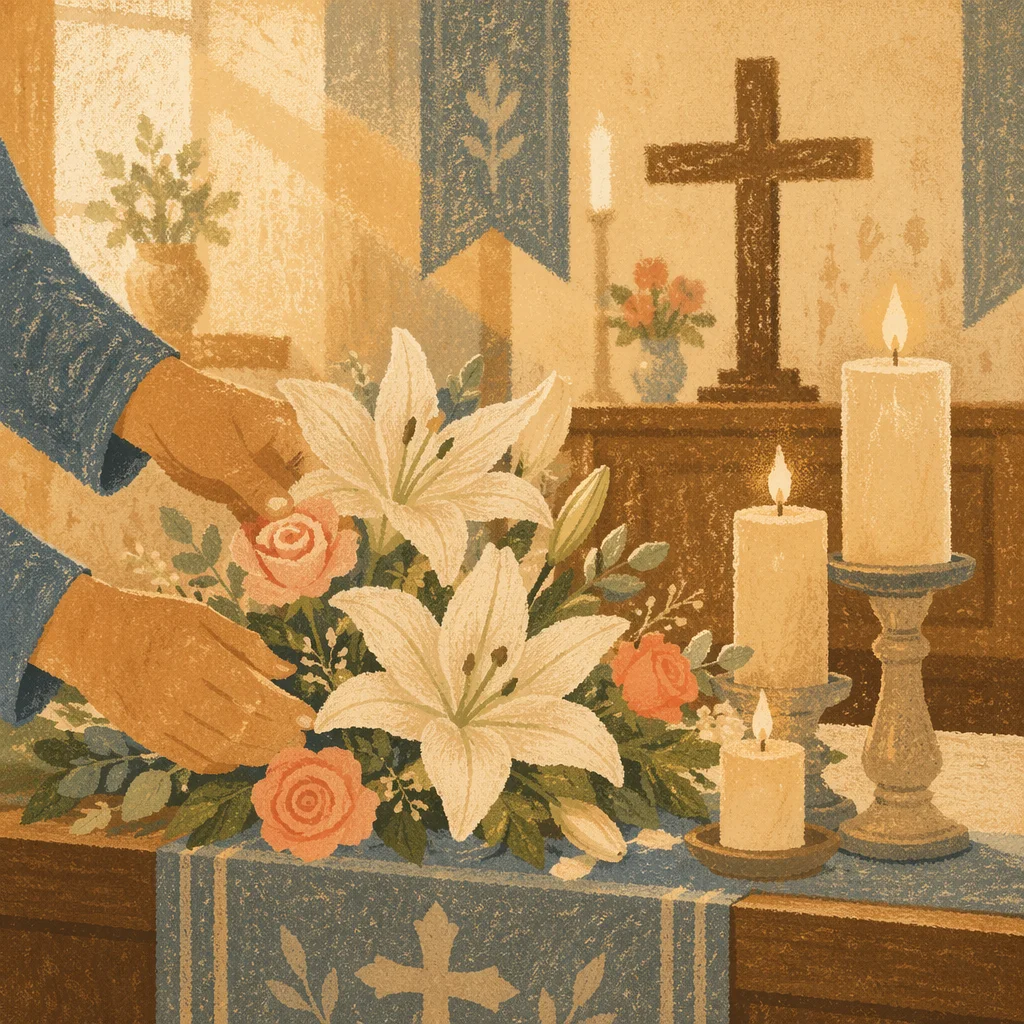 Morning Altar Flowers and Candle Preparation
