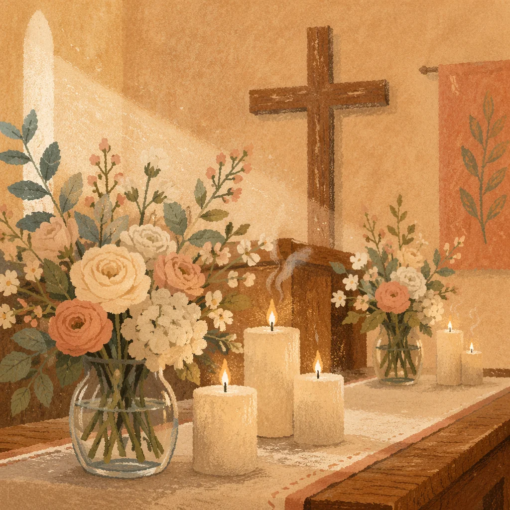 Quiet Morning Altar with Flowers and Candles
