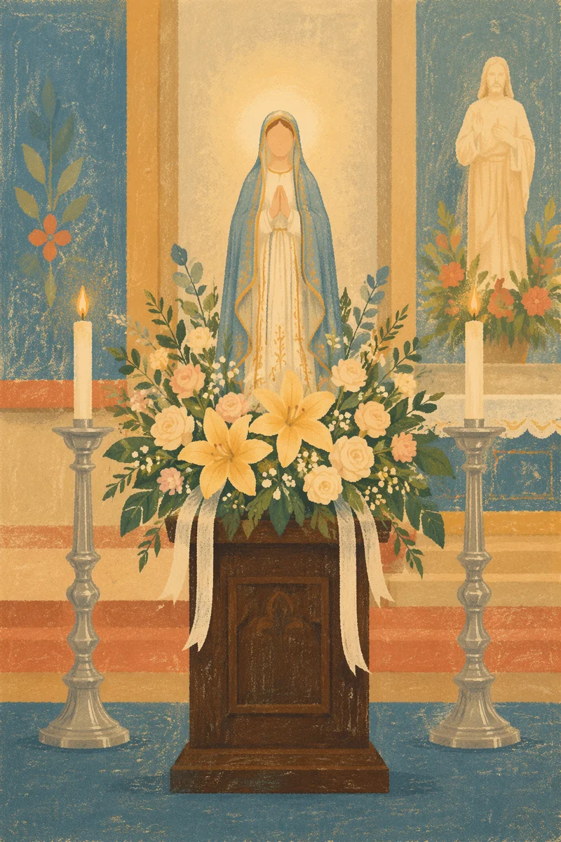 Church Altar Flowers and Candlelight Devotion