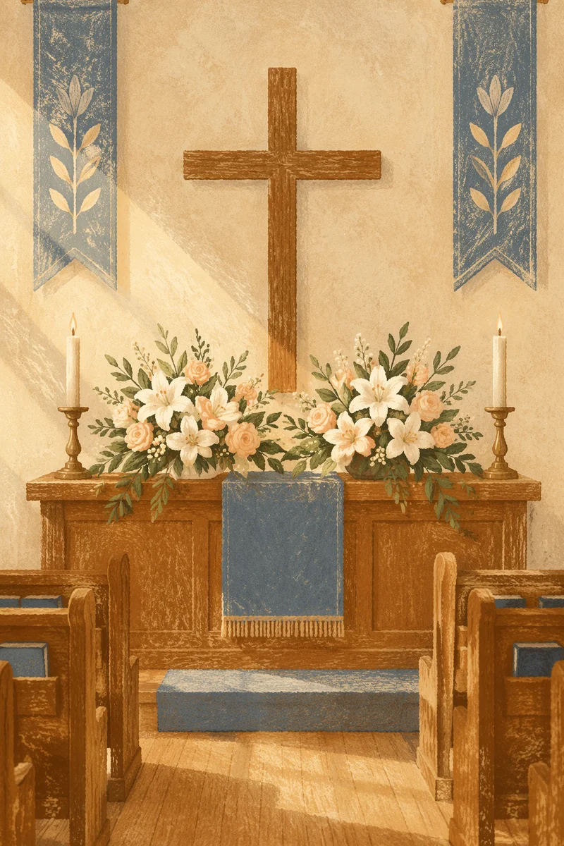 Morning Church Altar with Flowers and Candles