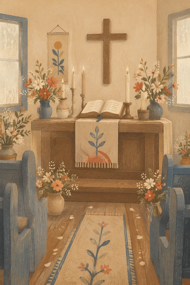 Chapel Altar with Flowers and Candles