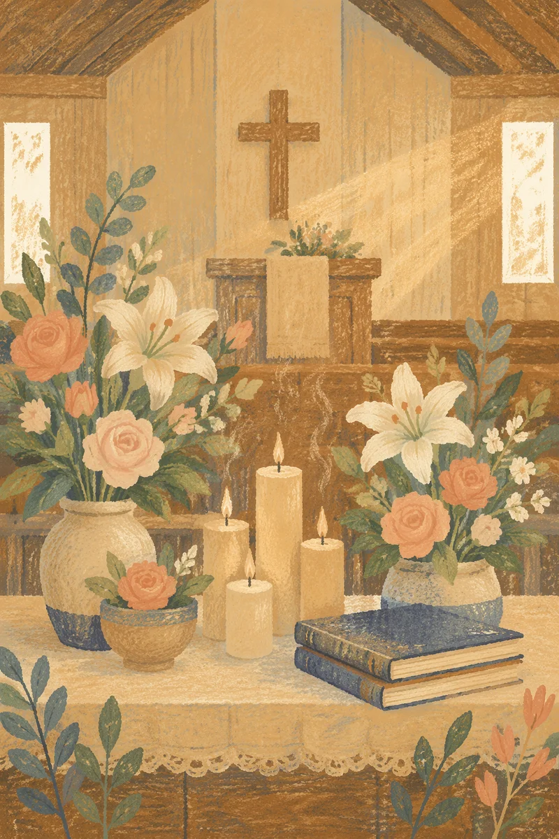 Morning Altar Flowers and Candlelight