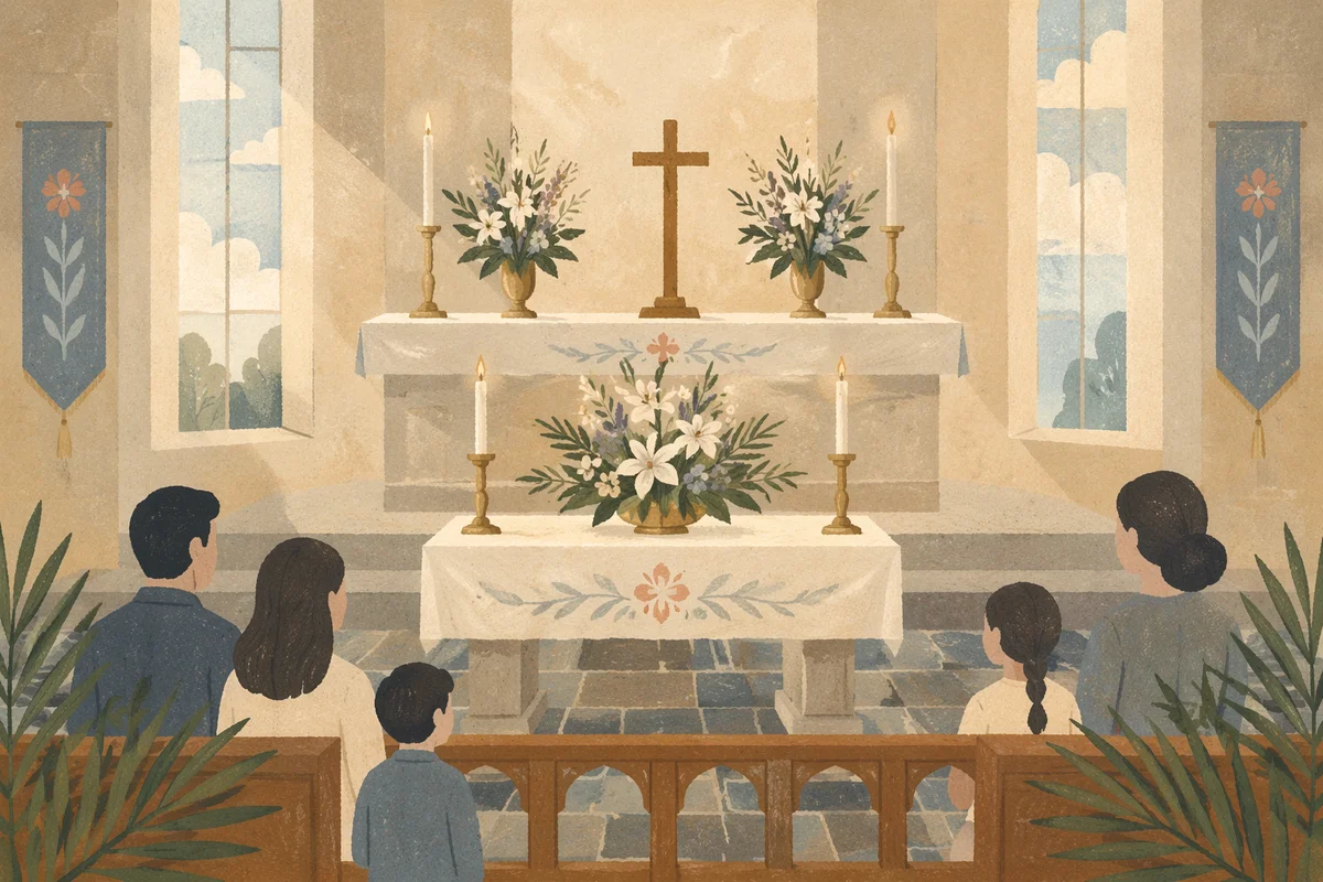 Serene Church Altar Flowers and Candles