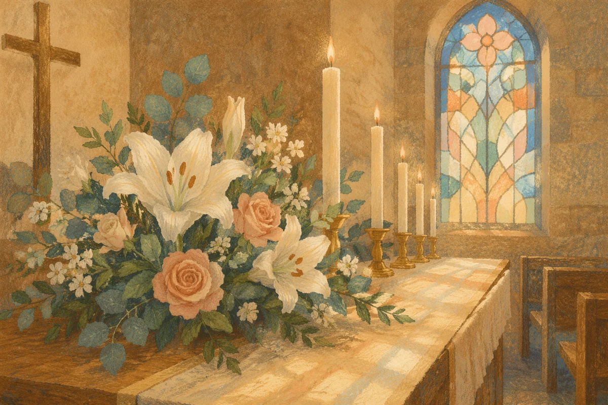 Church Altar Flowers and Candlelight Still Life