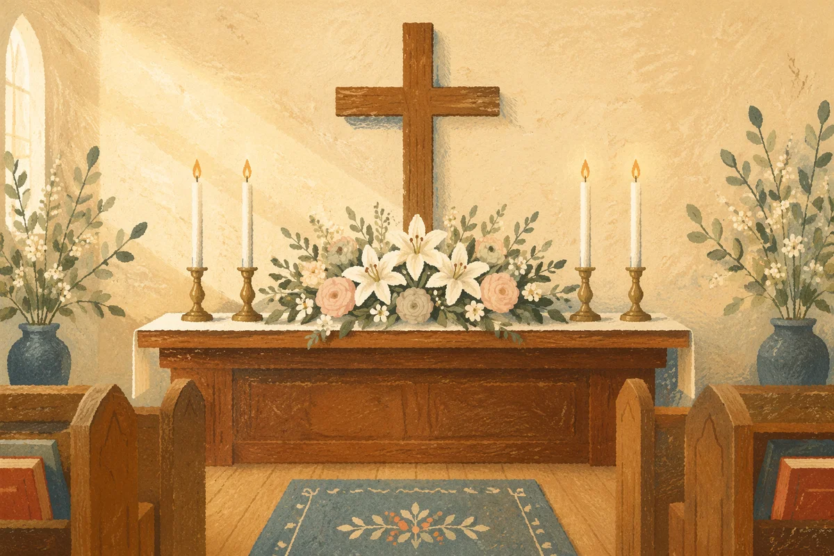 Morning Church Altar with Flowers and Candles