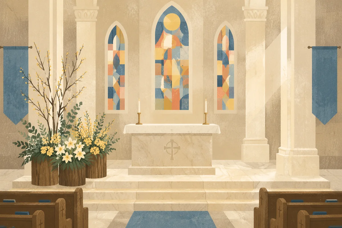 Serene Church Altar with Flowers and Candles