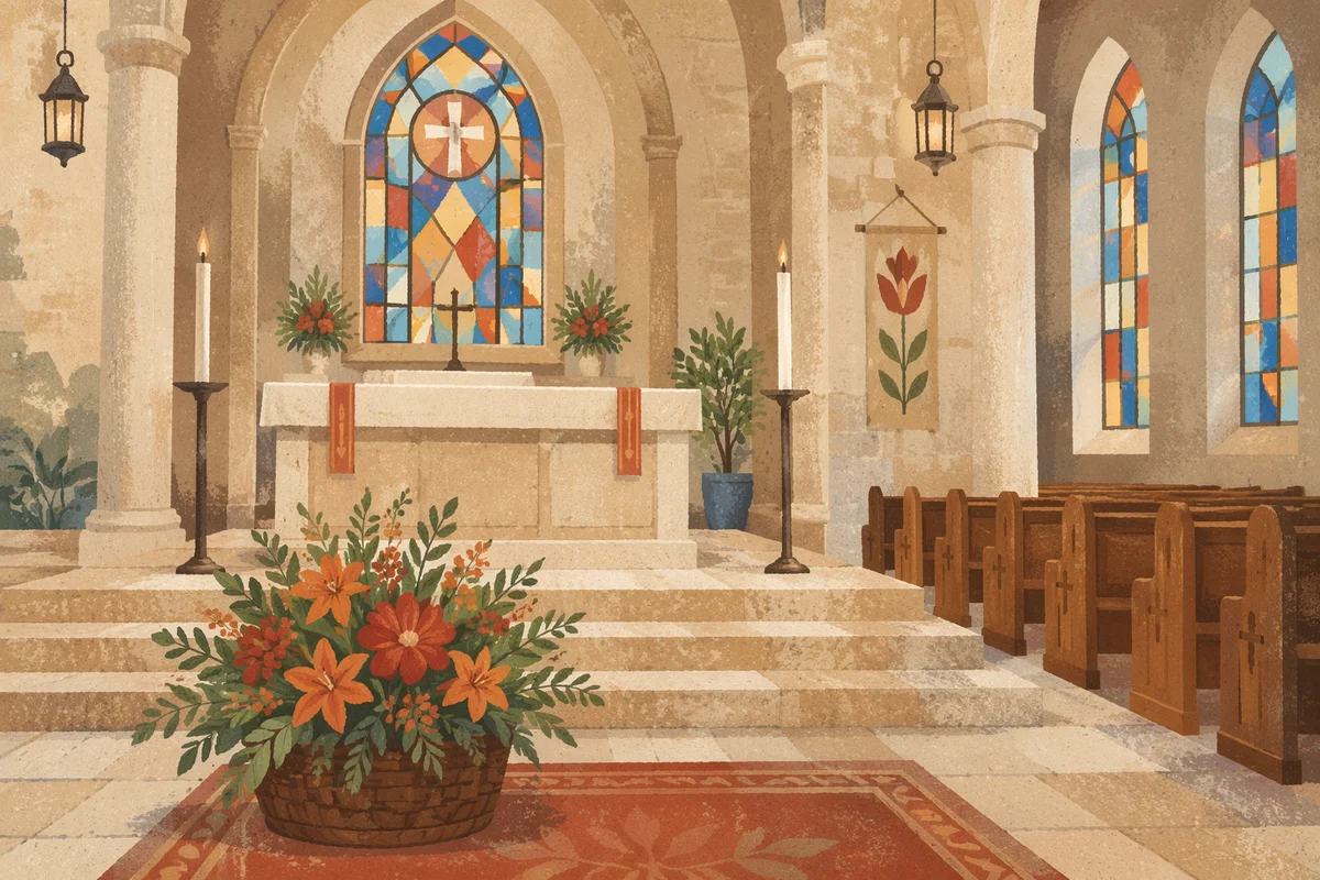 Church Altar Flowers with Ivory Candles